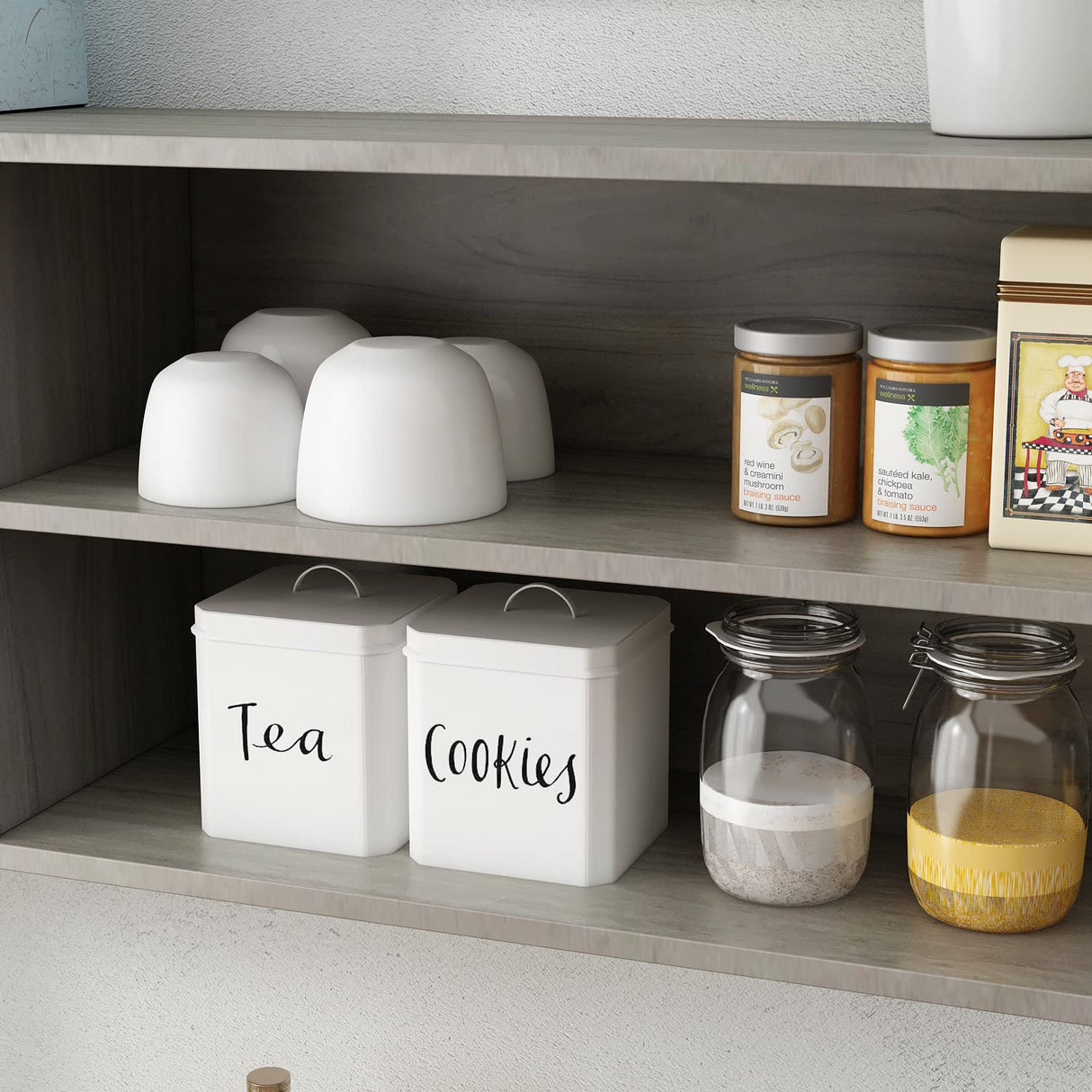 ECACAD Walnut Modern Wood Sideboard Buffet with Hutch, Metal Mesh Doors, and Ample Storage Compartment ECACAD