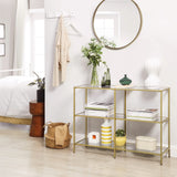 VASAGLE 39.4 Inch Console Table with 3 Shelves, Sofa Table, Entryway Table, Metal Frame, Tempered Glass Shelf, Modern Style, for Entryway Living Room Bedroom, Metallic Gold and Transparent ULGT27G VASAGLE