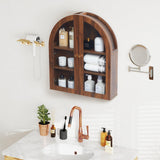YUCHIATH Wall Bathroom Cabinet with Glass Doors, Wood Medicine Cabinet with Adjustable Shelf, Arched Hanging Cabinet for Bathroom, Livingroom, Kitchen (Walnut) YUCHIATH