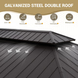 UDPATIO 12' x 20' Hardtop Gazebo, Galvanized Steel Double Roof Permanent Aluminum Gazebo, Outdoor Metal Pergolas with Mosquito Netting and Curtains for Garden, Parties, Patio, Deck, Lawns, Grey UDPATIO