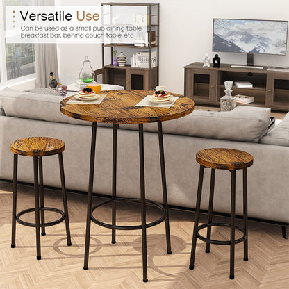 Recaceik 3 Piece Pub Dining Set, Modern Round bar Table and Stools for 2 Kitchen Counter Height Wood Top Bistro Easy Assemble for Breakfast Nook Living Room Small Space Restaurant, Rustic Bro - WoodArtSupply