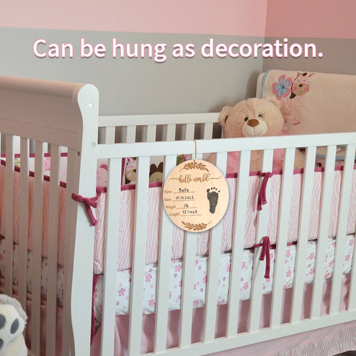 Wooden Baby Announcement Sign, Hello World Newborn Sign With Pen And Ink Pad, Birth Announcement Sign, Baby Name Announcement Sign Newborn for PDRYLY