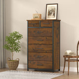 IKENO 7 Drawer Tall Dresser with Sturdy Metal Frame, Industrial Drawer Chest for Bedroom, Clothes Storage Cabinet IKENO