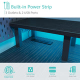 Lufeiya L Shaped Gaming Desk with Fabric Drawers and Storage Shelves, 47 inch Home Office Desk with Monitor Stand, Computer Desk with LED Lights and Power Outlets, Black Lufeiya