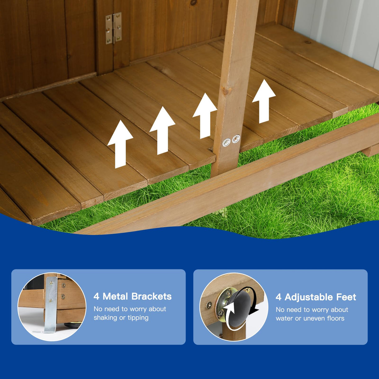 Outdoor Storage Cabinet Wood & Metal with Waterproof Roof, Garden Tool Shed with 3 Removable Shelves, 4 adjustable reinforced feet with metal brackets, 6 T-Hinge, magnetic door,15.6"D x 32.3"W x 66"H Gowoodhut