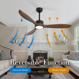 VACILL 52 inch Wood Ceiling Fan with Light and Remote,Noiseless DC Motor,6 Speed Levels,LED Dimmable,Dark Brown Wood Blade VACILL