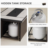 Grand patio 8-Piece Patio Furniture Set with 47" Fire Pit Table, Outdoor Conversation Set & 50,000 BTU 47 Inch Rectangle Propane Fire Pit with Water Resistant Blue Thick Cushions, Brown Grand patio