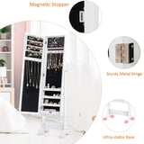 Giantex Jewelry Cabinet with Full-Length Mirror, Standing Jewelry Armoire Organizer with 64 Earring Slots, 20 Necklace Hooks, 72 Ring Slots, 4 Storage Shelves, 3 Angel Adjustable (White) Giantex