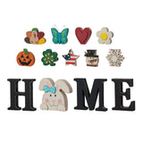 Glitzhome Interchangeable Home Table Signs with 13 Pcs Seasonal Icons, Wooden Changeable Home Sign for Holiday Decor, HOME Letter Sign Ornaments Set Interchangeable Holiday Decorative Shelf Blocks Glitzhome