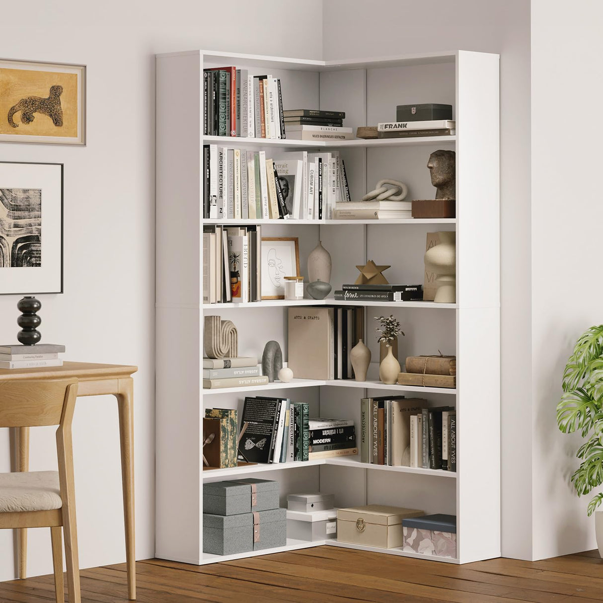 MXV 71.5" Tall L-Shaped Corner Bookshelf, 6-Tier 35.2" Wide Wooden Bookcase with Storage Organizer, Display Shelf for Home, Office, Living Room (35.2") MXV