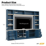 Polibi 102.3" Farmhouse TV Stand with Bookshelves & 6 Drawers, Rustic Media Console for TVs Up to 75", 4-Piece Entertainment Center Wall Unit with Adjustable Shelves & Cable Management,Navy Blue Polibi