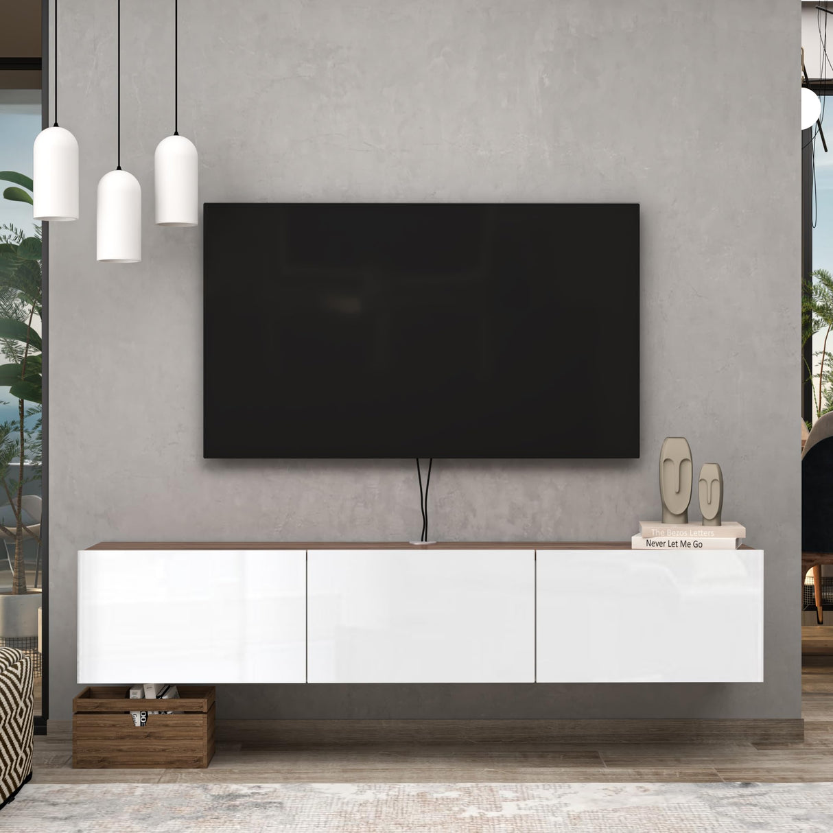 Atelier Mobili Wall Mounted TV Console - Glossy White, Entertainment Center with Floating Design ATELIER MOBILI THE LEADER OF THE INTERCHANGEABLE FURNITURE