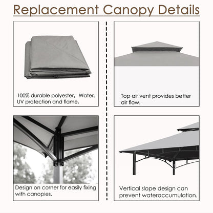 Grill Gazebo Replacement Canopy Roof – Hugline 5x8 Outdoor Grill Shelter Canopy Top Double Tiered BBQ Tent Cover Fit for Model L-GG001PST-F (Gray)