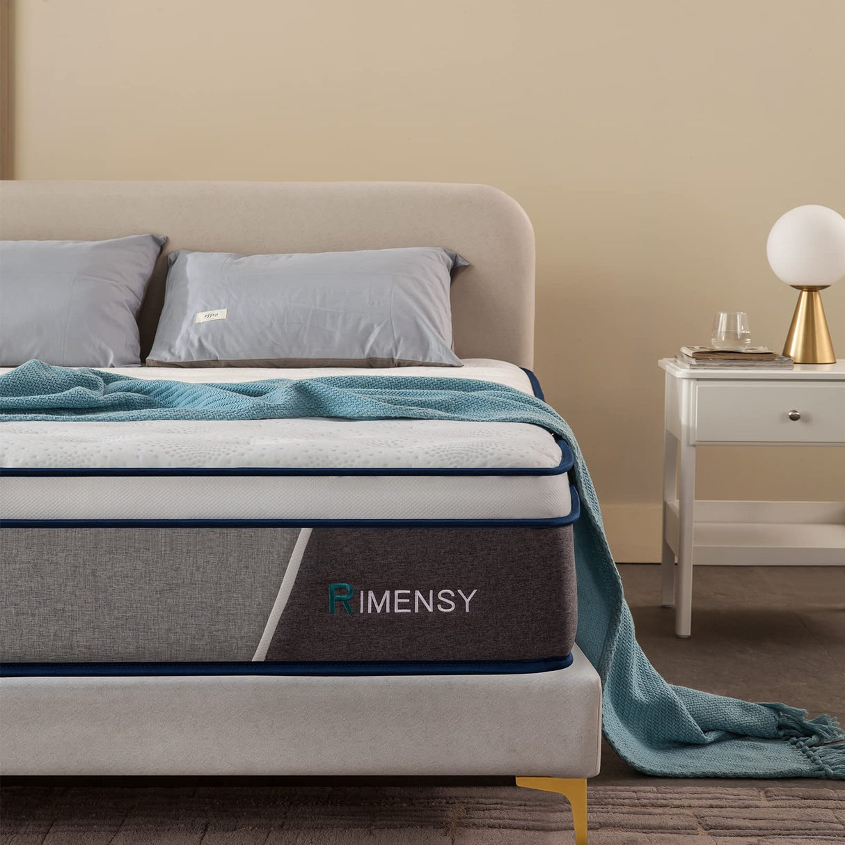Rimensy Queen Mattress, 12 Inch Queen Size Mattress in A Box, Superior Hybrid Mattresses with Gel Memory Foam Or Lumbar Support, Maximum Support, Pressure Relief, Zoned Support Spring, Medium Firm Rimensy