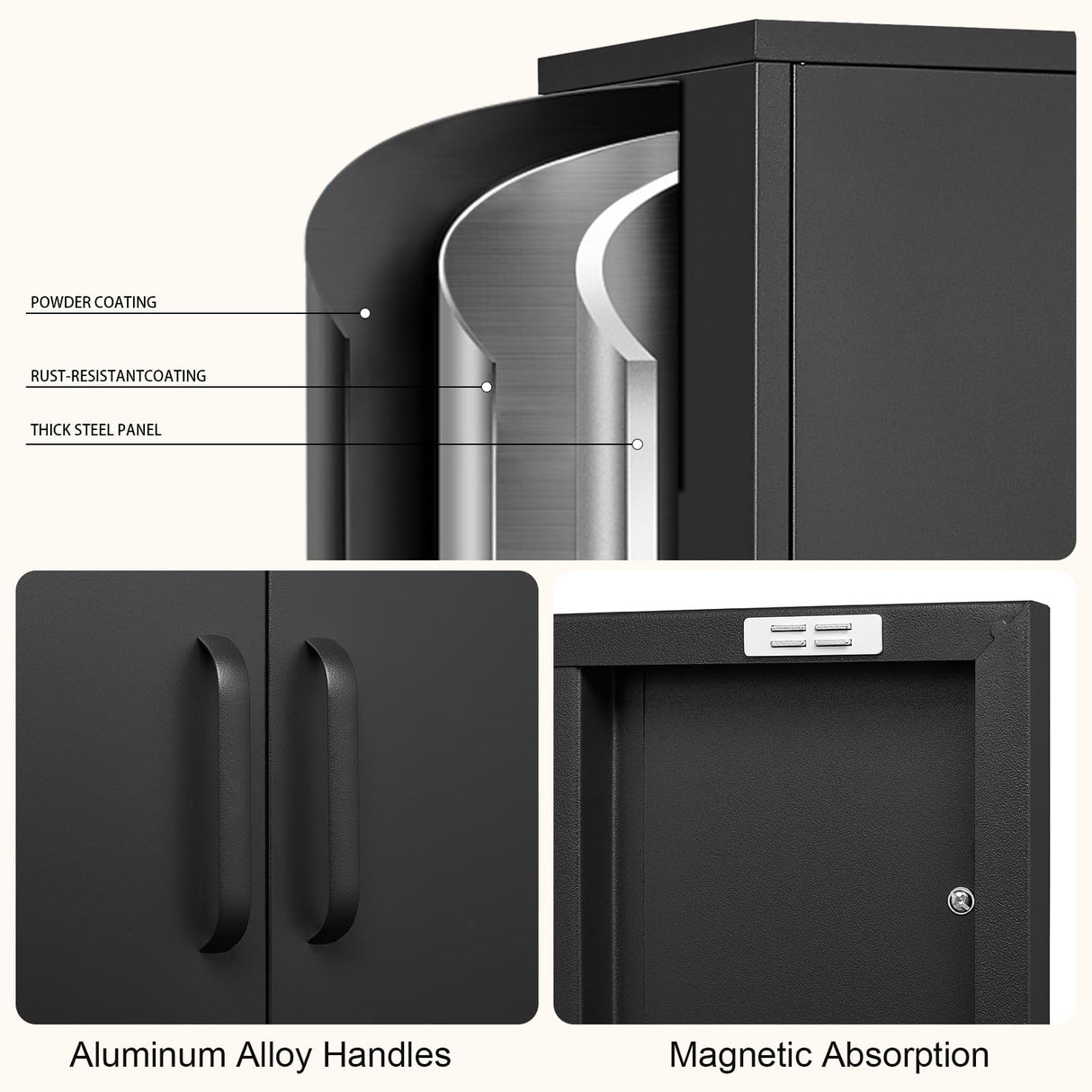 IRONFFICE Metal Locker Storage Cabinet,Black Accent Storage Cabinet, Metal Pantry Cabinet with Doors,Locker Cabinet for Living Room,Kitchen,Office IRONFFICE