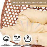 Double Swing Egg Chair with Stand, Foldable Wicker Hanging Swing for Outdoor Garden Patio, 2 Person Egg Chair Loveseat with Removable Cushions (Beige) iJLTMUU