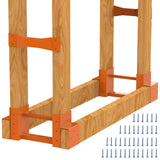 Firewood Log Storage Rack Bracket Kit with Screws Steel Fireplace Wood Storage Holder Outdoor Indoor - Adjustable to Any Length, Rust Proof, Heavy Duty (2 Brackets Kits and 2 Connectors) Homydom