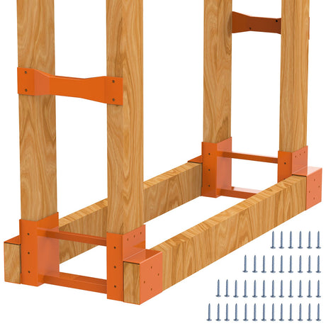 Firewood Log Storage Rack Bracket Kit with Screws Steel Fireplace Wood Storage Holder Outdoor Indoor - Adjustable to Any Length, Rust Proof, Heavy Duty (2 Brackets Kits and 2 Connectors) Homydom