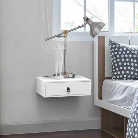 VINGLI Floating Nightstand with Drawer, Wood Floating Bedside Table, Wall Mounted Nightstand, Hanging Nightstand White for Bedroom, Floating Wood Night Stand/Side Table VINGLI