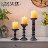 Candle Holder for Pillar Candles: Romadedi Set of 3 Decorative Wood Candlestick Holders, Rustic Wooden Candle Stand for Fireplace Mantle End Table Shelf in Farmhouse Style, Black 6”, 8.3”, 12” Romadedi
