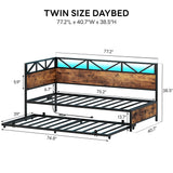 LIKIMIO Daybed with Trundle, Metal Twin Size Bed Frame with Charging Station and LED Lights, Sofa Day Bed with Strong Supports for Living Room, Bedroom and Guest Room LIKIMIO