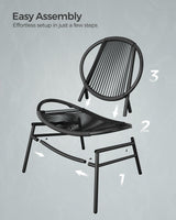 SONGMICS Patio Furniture Set 3 Pieces, Garden Bistro Set, Acapulco Chairs, Outdoor Seating, Side Table and 2 Chairs, Indoor and Outdoor Conversation Set, Balcony Porch, Ink Black UGGF021B01 SONGMICS