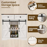 Befrases Farmhouse Storage Cabinet, Bathroom Cabinet with 2 Sliding Barn Doors, Floor Storage Cabinets with Adjustable Shelves and 2 Drawers for Kitchen, Living Room, Dining Room, White Befrases