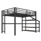 Metal Queen Size Loft Bed with Desk and Storage Stairs,Heavy Duty Loft Bed Frame Queen Size with LED Lights and Charging Station for Kids,Teens,Adults,Black Bellemave