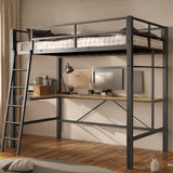 soges Metal Loft Bed Twin Size with Desk, Heavy Duty Twin Bed Frame with Ladder & Guardrail, Loft Bed for Juniors Teens Adullts, Noise-Free, Space-Saving, No Box Spring Needed, Black soges