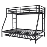 SUNLEI Metal Loft Bed with 2 Secured Ladders, Bunk Bed Twin Over Full with Trundle, Trundle Bed Twin Safety Guard, Space-Saving, Noise Free for Small Bedroom, (Black, Twin Over Full) SUNLEI