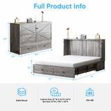 Mjkone Murphy Bed Full Size Cabinet with Tri-Fold Memory Foam Mattress, USB Charging Station, Farmhouse Wood Space-Saving Hidden Folding Chest Cabinet Bed for Guest Room Apartment, Gray Mjkone