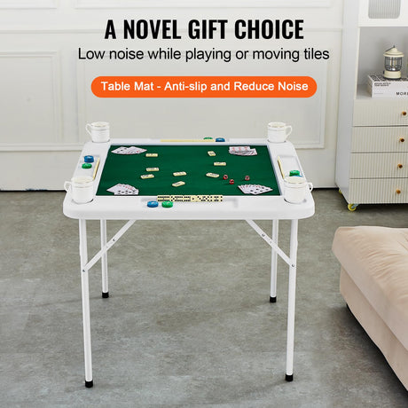 VEVOR Mahjong Table, 4 Player Folding Domino Table with Wear-Resistant Green Tabletop, Portable Square Card Table with 4 Cup Holders & 4 Chip Trays for Mahjong Poker Puzzles, 35.4 x 35.4-inch VEVOR
