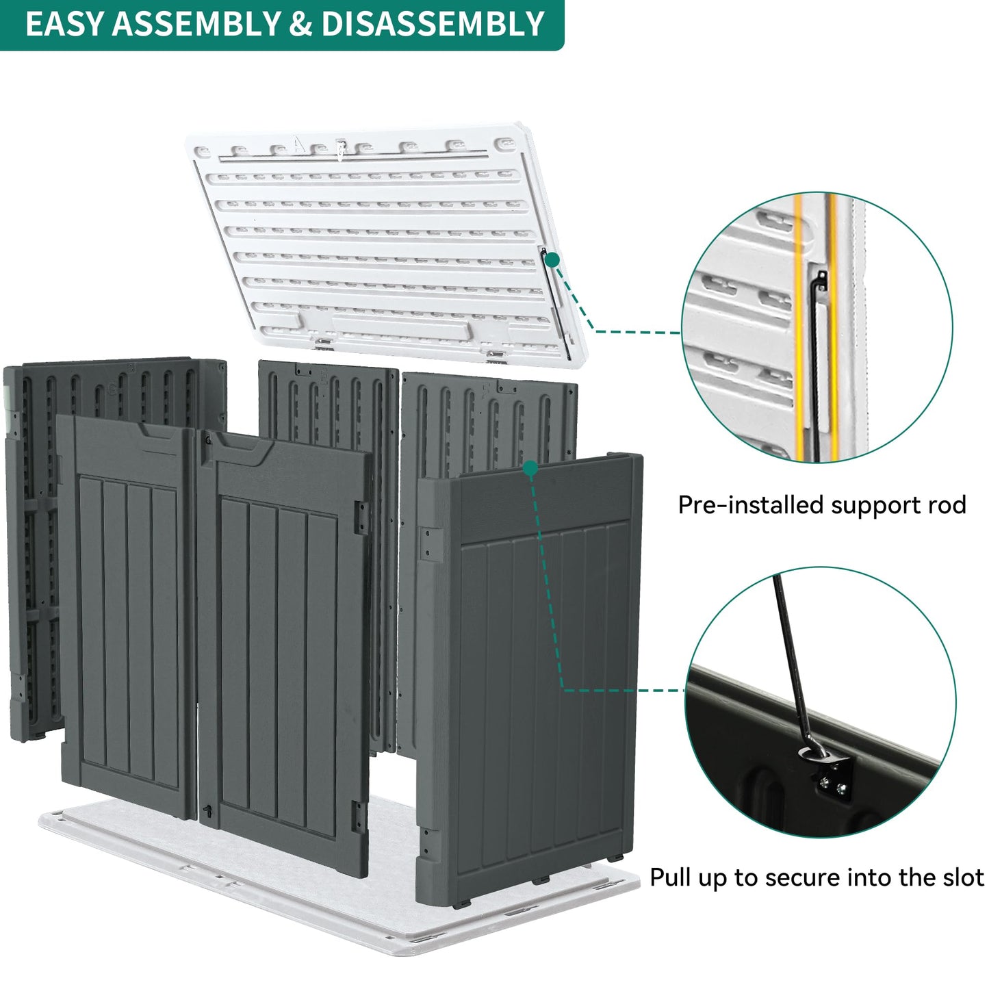 YITAHOME Large Outdoor Horizontal Storage Shed, 47 cu ft Resin Tool Shed w/o Shelf, Waterproof Outdoor Storage with floor for Trash Cans, Garden Tools, Lawn Mower, Lockable, 4.5x2.8x3.9 ft, D - WoodArtSupply