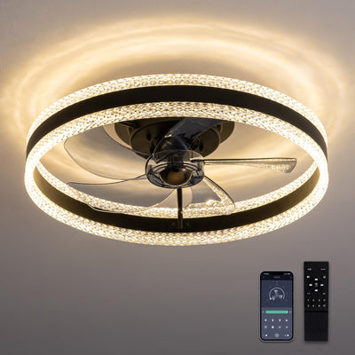 LUDOMIDE Flush Mount Ceiling Fan, Ceiling Fans with Lights and Remote, 6 Winds Speeds, 20” Low Profile Ceiling Fan 3000-6000K Dimmable LED Light for Bedroom, Living Room, Dining Room and Kitchen
