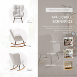 Ugijei Nursery Rocking Chair, Teddy Upholstered Glider Rocker with High Backrest Armchair, Modern Rocking Accent Chairs for Nursery, Living Room, Bedroom, Offices (Ivory) Ugijei