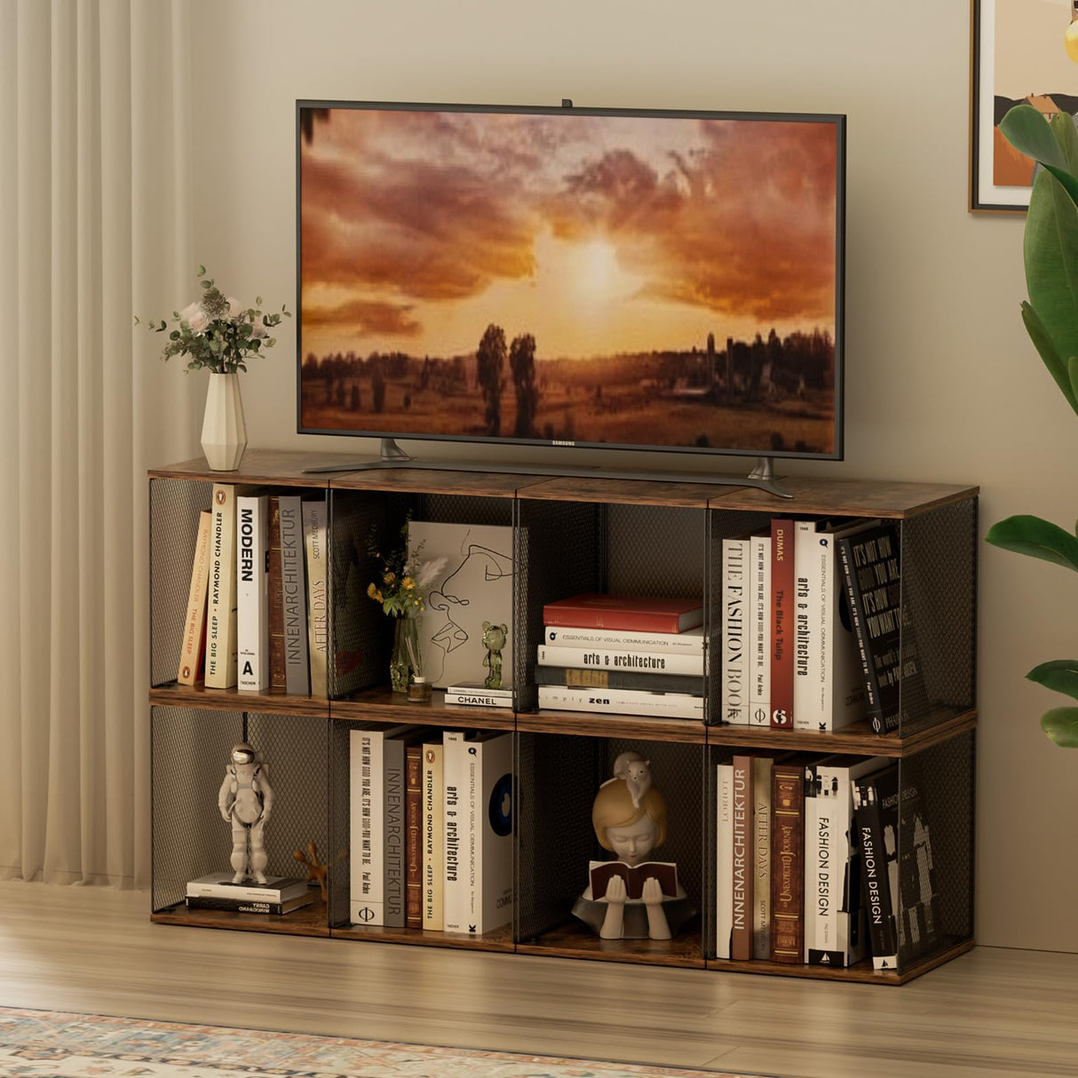 Dmevkic 2 Cube Organizer Book Shelfs DIY Variable Stackable Cube Storage Organizer for Kid Bedroom,Living Room,Small Bookshelf Black Brown Wooden Dmevkic