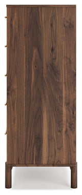 Signature Design by Ashley Calverson Contemporary 5 Drawer Chest of Smooth-Gliding Drawers and Safety Stop, Dark Brown Signature Design by Ashley