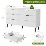 GarveeHome White Fluted 6 Drawer Dresser, Wide Wood Double Dresser with Metal Legs and Handles, Modern Chest of Drawers with Anti-Tipping Design for Bedroom Living Room Hallway GarveeHome