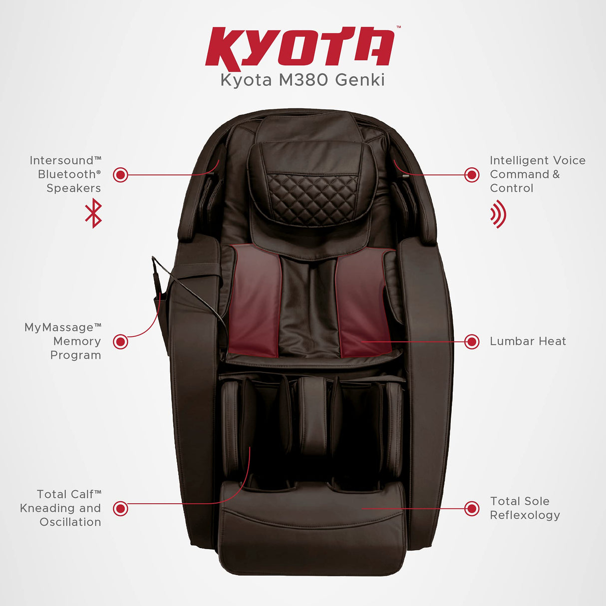 Kyota M380 Genki Massage Chair (Brown), Zero-Gravity Recliner Massage Chair Featuring Calf Kneading Oscillation, Chromotherapy Lights, and Intelligent Voice Command and Control, Reclining Massager Kyota