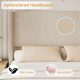 VINTLJUS King Size Bed Frame and Headboard, Upholstered King Bed Frame with Tall Wingback Headboard & Footboard, USB Ports, Easy Assembly, Beige VINTLJUS