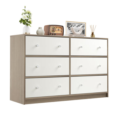 Nicehill 6 Drawers Dresser for Bedroom, Fabric Storage Tower,Dresser & Chest of Drawers Organizer,Storage Cabinet,Hallway, Closets, Living Room,Wooden Dresser（Light Wood Grain and White） - WoodArtSupply