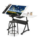 SFIHOME Drafting Table with Height Adjustable Wood Top, Drawing Table with Storage Drawers, Extendable Design, Art Desk Ideal for Drawing, Painting, Writing, Home Office, White SFIHOME