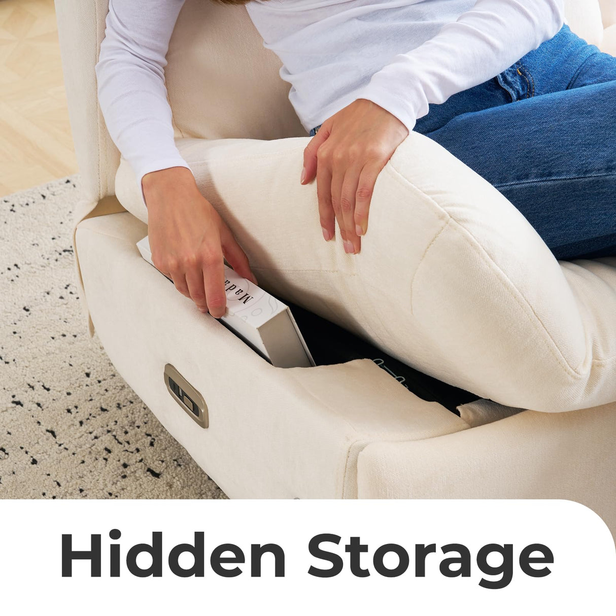 Oversized Power Recliner Chair for Adults,270°Swivel Rocker Recliner with USB Port,Electric Glider Recliner Chair with Storage,Nursery Rocking Chair with Phone Holder,Beige Rhevoy