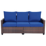 EortheX Outdoor Patio Sofa, 3-Seat Rattan Wicker Couch for Garden Deck or Porch, Comfortable All-Weather Patio Furniture with Anti-Slip Cushions (Blue) EortheX outdoor fancy