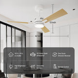 SUNMORY Ceiling Fans with Lights and Remote, 42 Inch Modern Ceiling Fan with Light, Reversible DC Motor, Dimmable LED, 3CCT, Quiet, Small Ceiling Fan for Bedroom/Living Room/Patios, White SUNMORY