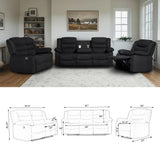 Recliner Sofa Set, Microfiber Manual Reclining Couch Set, 3 Piece Recliner Set with Loveseat, Dropdown Table& Cup Holders, Living Room/Office/Theater Seating (Black) UR livingroom