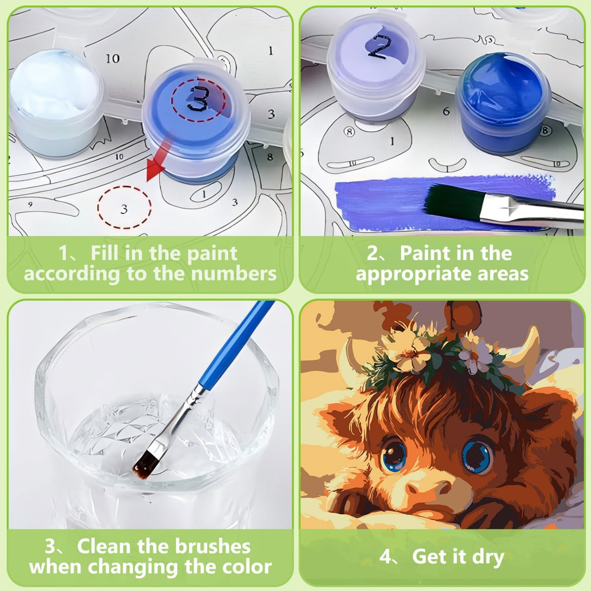 Reivworl Paint by Numbers Kit for Kids with Frame and Easel, Cow Paint by Number Kids Age 5-8-12, Paint by Numbers Gifts and Home Decor - 8X8 Inch Reivworl