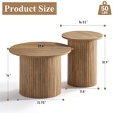 LUXOAK Nesting Coffee Table Set of 2, Mid Century Modern Round Coffee Table, Wood Slat Side Table Set for Living Room, Office, Balcony, Natural Finish LUXOAK