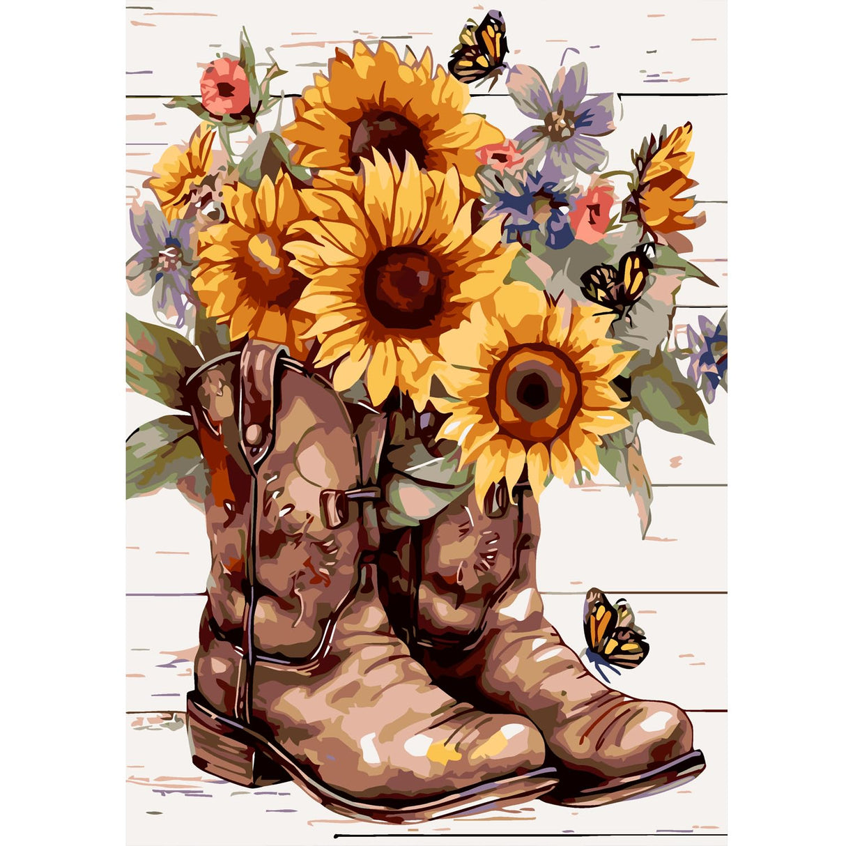 ZQEATRY Sunflower Boots Paint by Numbers Boots Adult Paint by Number Kits on Canvas Butterfly Flower Paint by Number Canvas Oil Painting Paint-by-Number Kits Home Wall Decoration 12 X 16Inch ZQEATRY