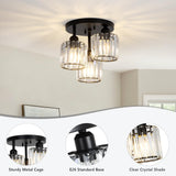 PAUFUL Crystal Semi Flush Mount Ceiling Light,3-Light Modern Close to Ceiling Light Fixtures,Black Kitchen Light Fixtures with Clear Crystal Shade,Hallway Light Fixtures for Hallway Bedroom Bathroom PAUFUL